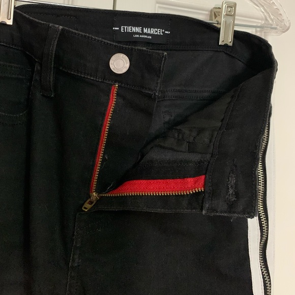 Etienne Marcel Jeans, 27 Black Denim Skinny Side Stripe with Zippers, Mid Rise - Picture 9 of 12